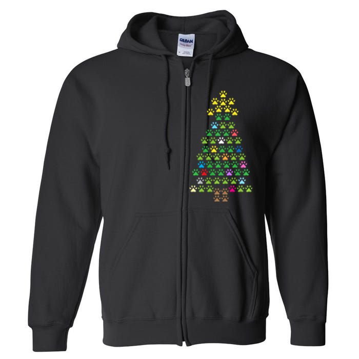 Christmas Tree Dog Paws Christmas Lights Full Zip Hoodie