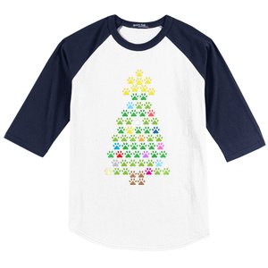 Christmas Tree Dog Paws Christmas Lights Baseball Sleeve Shirt