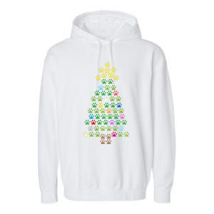 Christmas Tree Dog Paws Christmas Lights Garment-Dyed Fleece Hoodie