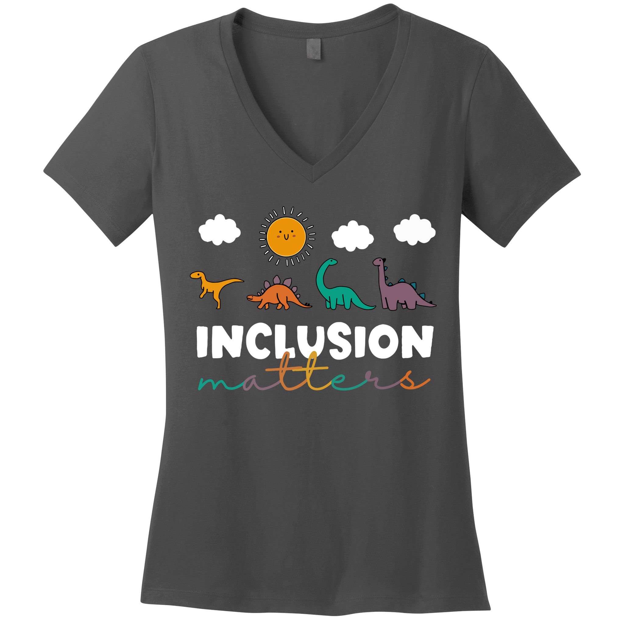 Cute TRex Dinosaur Inclusion Teacher Matters Special Education Gift Women's V-Neck T-Shirt