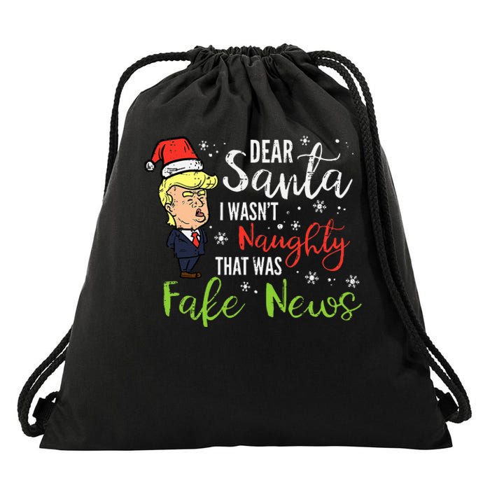 Christmas Trump Dear Santa Fake News Funny Xmas Drawstring Bag