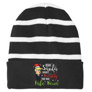 Christmas Trump Dear Santa Fake News Funny Xmas Striped Beanie with Solid Band