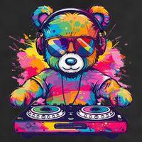 Cartoon Teddy Dj 7 Panel Mesh Trucker Snapback Hat