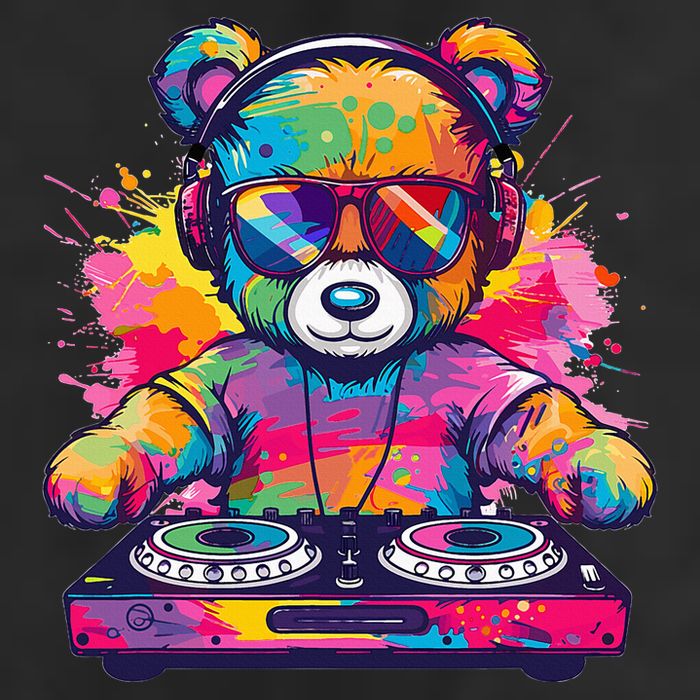 Cartoon Teddy Dj 7 Panel Mesh Trucker Snapback Hat