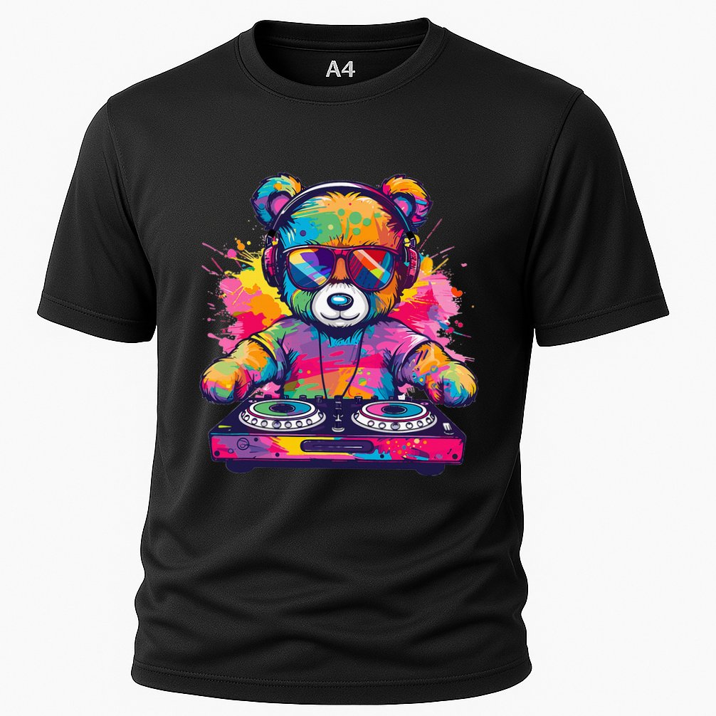 Cartoon Teddy Dj Cooling Performance Crew T-Shirt