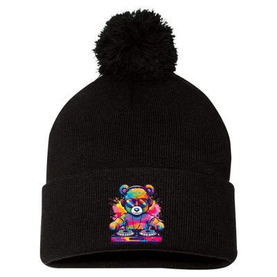 Cartoon Teddy Dj Pom Pom 12in Knit Beanie