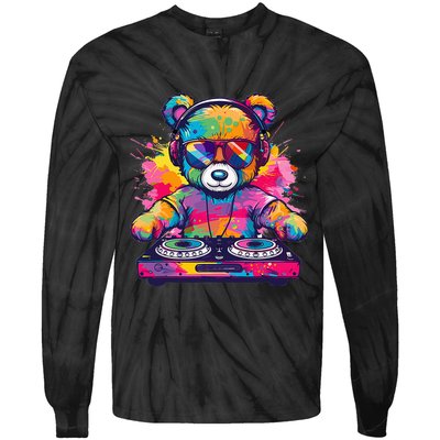 Cartoon Teddy Dj Tie-Dye Long Sleeve Shirt