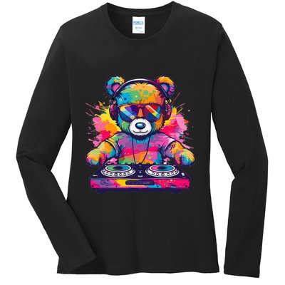 Cartoon Teddy Dj Ladies Long Sleeve Shirt