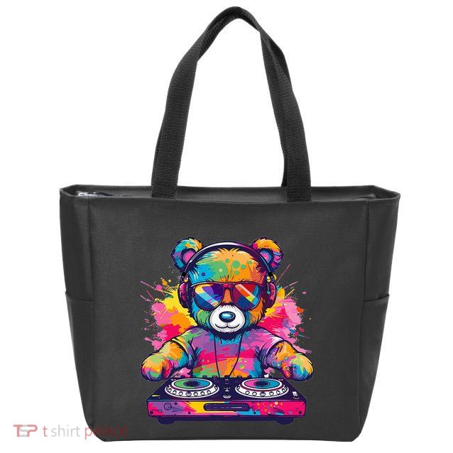 Cartoon Teddy Dj Zip Tote Bag