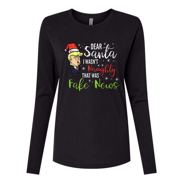 Christmas Trump Dear Santa Fake News Funny Xmas Womens Cotton Relaxed Long Sleeve T-Shirt