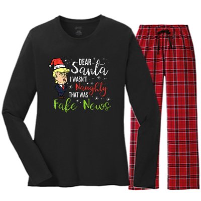 Christmas Trump Dear Santa Fake News Funny Xmas Women's Long Sleeve Flannel Pajama Set 