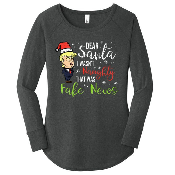 Christmas Trump Dear Santa Fake News Funny Xmas Women's Perfect Tri Tunic Long Sleeve Shirt