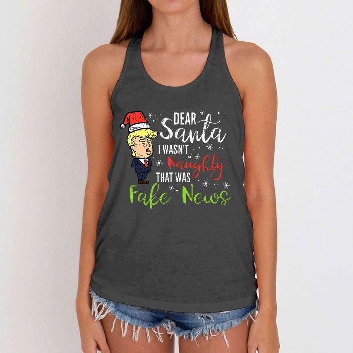 Christmas Trump Dear Santa Fake News Funny Xmas Women's Knotted Racerback Tank