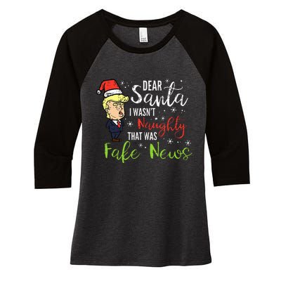 Christmas Trump Dear Santa Fake News Funny Xmas Women's Tri-Blend 3/4-Sleeve Raglan Shirt