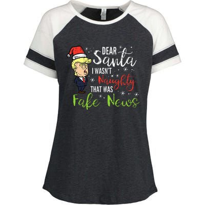 Christmas Trump Dear Santa Fake News Funny Xmas Enza Ladies Jersey Colorblock Tee