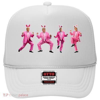 Cute Trump Dance Easter Day Bunny Funny Trump Easter Day High Crown Mesh Back Trucker Hat