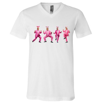 Cute Trump Dance Easter Day Bunny Funny Trump Easter Day V-Neck T-Shirt