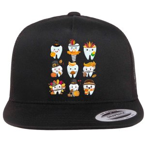 Cute Teeth Dental Squad Dental Assistant Thanksgiving Flat Bill Trucker Hat