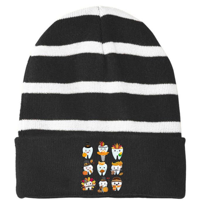 Cute Teeth Dental Squad Dental Assistant Thanksgiving Striped Beanie with Solid Band