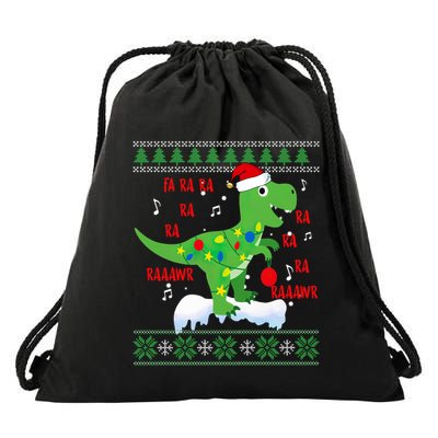 Christmas Tree Dinosaur Fa Ra Ra Rawr Rawr Trex Xmas Pajama Gift Drawstring Bag