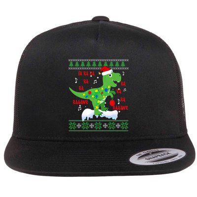 Christmas Tree Dinosaur Fa Ra Ra Rawr Rawr Trex Xmas Pajama Gift Flatbill Hat