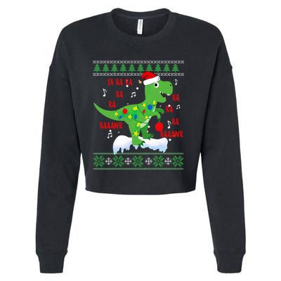 Christmas Tree Dinosaur Fa Ra Ra Rawr Rawr Trex Xmas Pajama Gift Cropped Pullover Crew
