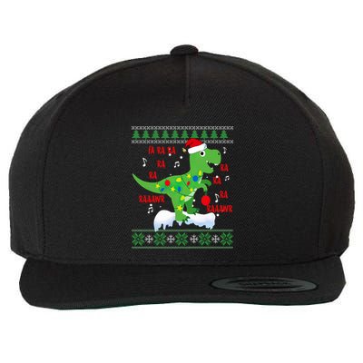 Christmas Tree Dinosaur Fa Ra Ra Rawr Rawr Trex Xmas Pajama Gift Wool Snapback Cap