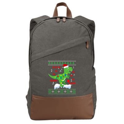 Christmas Tree Dinosaur Fa Ra Ra Rawr Rawr Trex Xmas Pajama Gift Cotton Canvas Backpack
