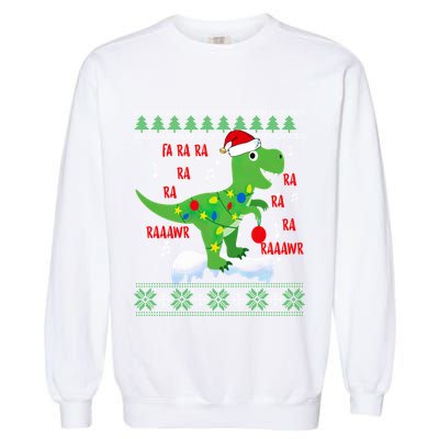 Christmas Tree Dinosaur Fa Ra Ra Rawr Rawr Trex Xmas Pajama Gift Garment-Dyed Sweatshirt