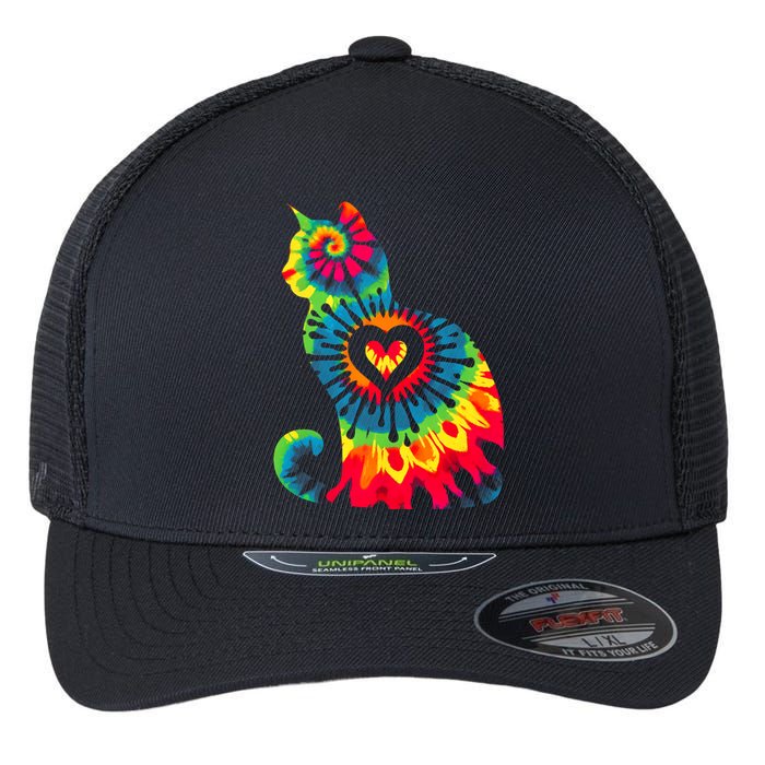 Cat Tie Dye Colorful Pet Mom Dad Lover Meow Flexfit Unipanel Trucker Cap