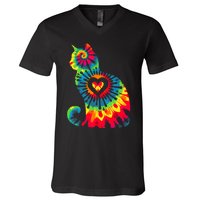 Cat Tie Dye Colorful Pet Mom Dad Lover Meow V-Neck T-Shirt