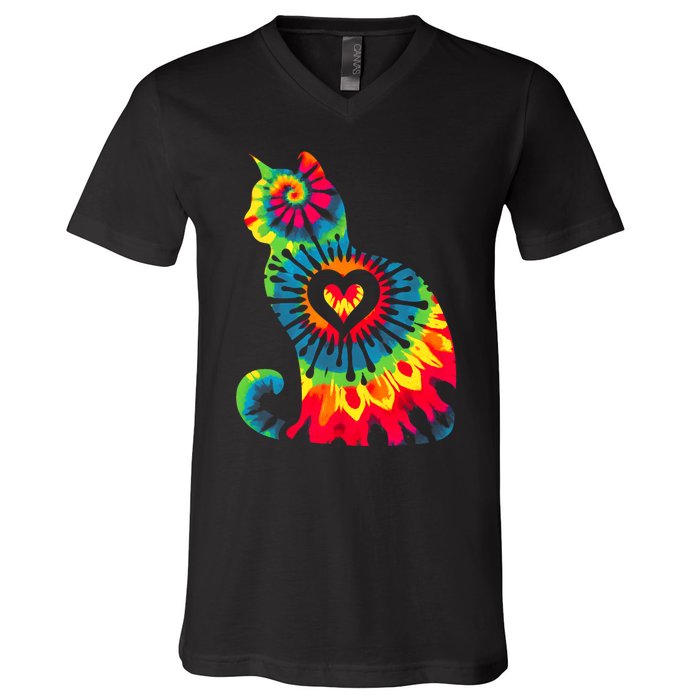 Cat Tie Dye Colorful Pet Mom Dad Lover Meow V-Neck T-Shirt