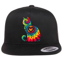 Cat Tie Dye Colorful Pet Mom Dad Lover Meow Flat Bill Trucker Hat