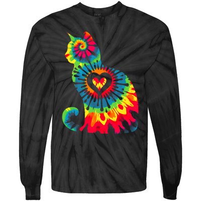 Cat Tie Dye Colorful Pet Mom Dad Lover Meow Tie-Dye Long Sleeve Shirt