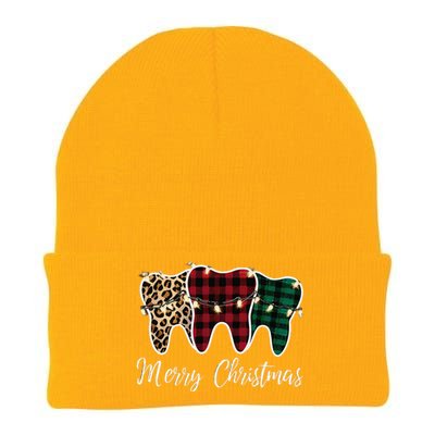 Christmas Tooth Dentist Dental Assistant Teeth Leopard Plaid Knit Cap Winter Beanie