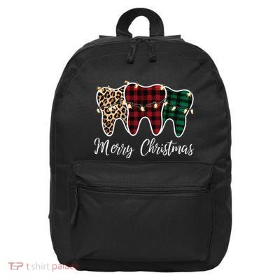 Christmas Tooth Dentist Dental Assistant Teeth Leopard Plaid 16 in Basic Backpack