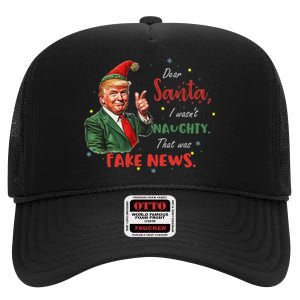 Christmas Trump Dear Santa Fake News Funny Xmas Trump 47 High Crown Mesh Back Trucker Hat