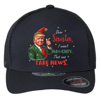 Christmas Trump Dear Santa Fake News Funny Xmas Trump 47 Flexfit Unipanel Trucker Cap