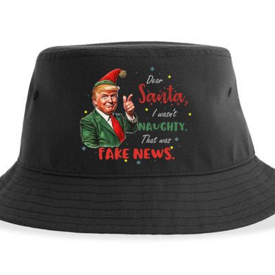 Christmas Trump Dear Santa Fake News Funny Xmas Trump 47 Sustainable Bucket Hat