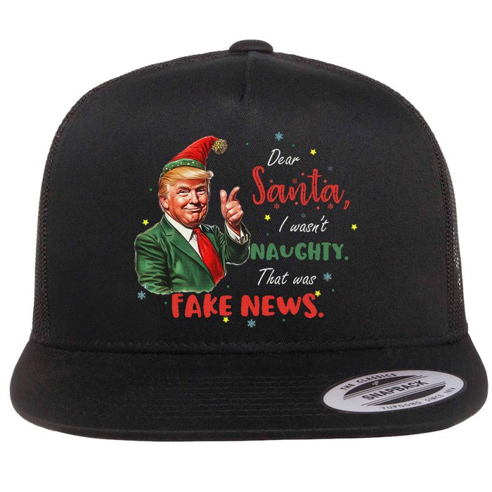 Christmas Trump Dear Santa Fake News Funny Xmas Trump 47 Flat Bill Trucker Hat