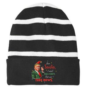 Christmas Trump Dear Santa Fake News Funny Xmas Trump 47 Striped Beanie with Solid Band