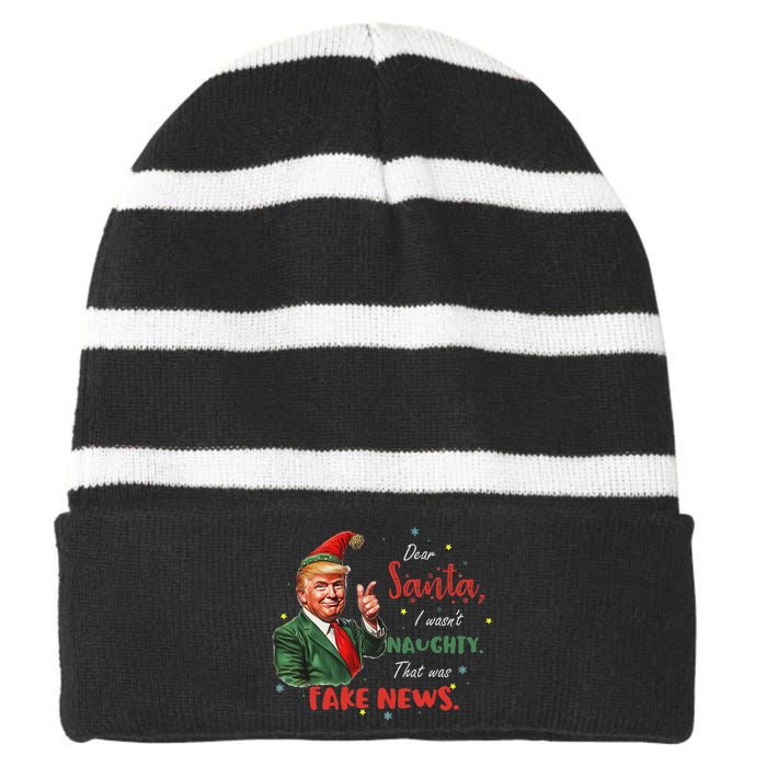 Christmas Trump Dear Santa Fake News Funny Xmas Trump 47 Striped Beanie with Solid Band