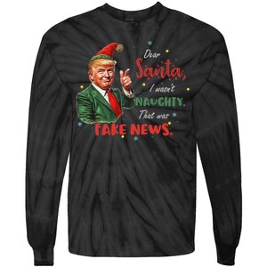 Christmas Trump Dear Santa Fake News Funny Xmas Trump 47 Tie-Dye Long Sleeve Shirt