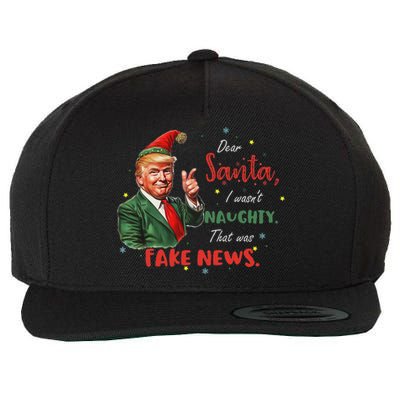 Christmas Trump Dear Santa Fake News Funny Xmas Trump 47 Wool Snapback Cap