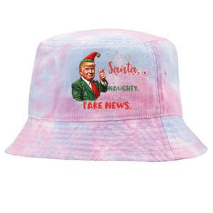 Christmas Trump Dear Santa Fake News Funny Xmas Trump 47 Tie-Dyed Bucket Hat