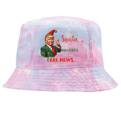 Christmas Trump Dear Santa Fake News Funny Xmas Trump 47 Tie-Dyed Bucket Hat