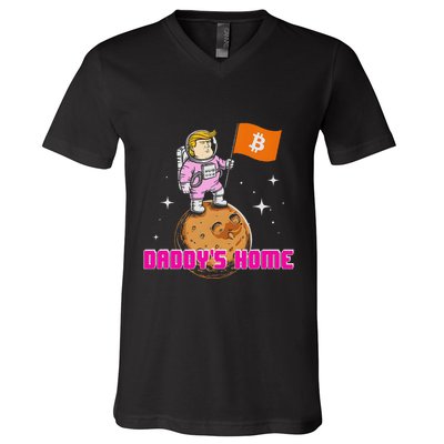 Cute Trump DaddyS Home Bitcoin Bullrun Humor Comeback Team V-Neck T-Shirt