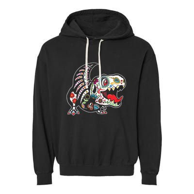 Calavera TRex Dia De Los Muertos Dinosaur Halloween Garment-Dyed Fleece Hoodie