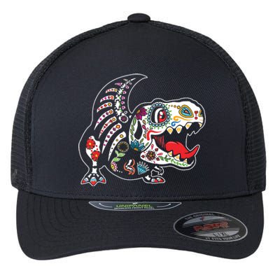 Calavera TRex Dia De Los Muertos Dinosaur Halloween Flexfit Unipanel Trucker Cap