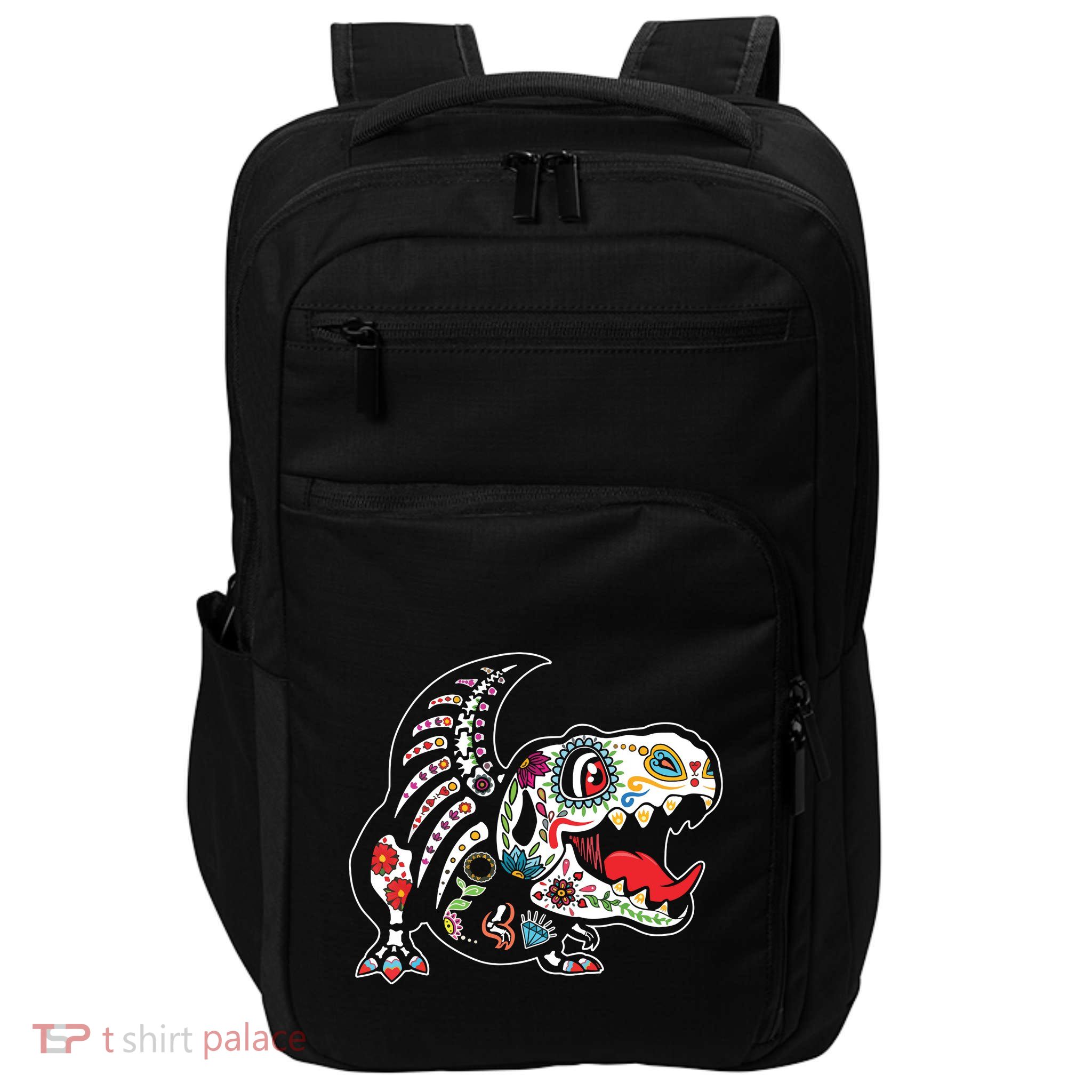 Calavera TRex Dia De Los Muertos Dinosaur Halloween Impact Tech Backpack